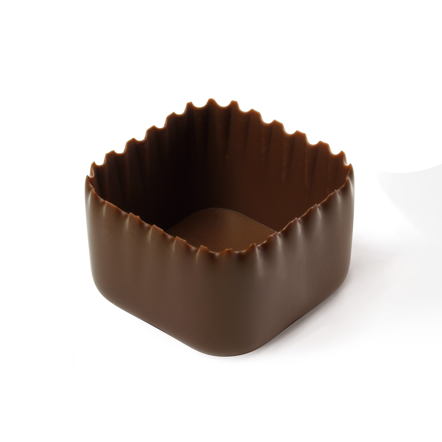 Crown-shaped, dark chocolate cups for filling